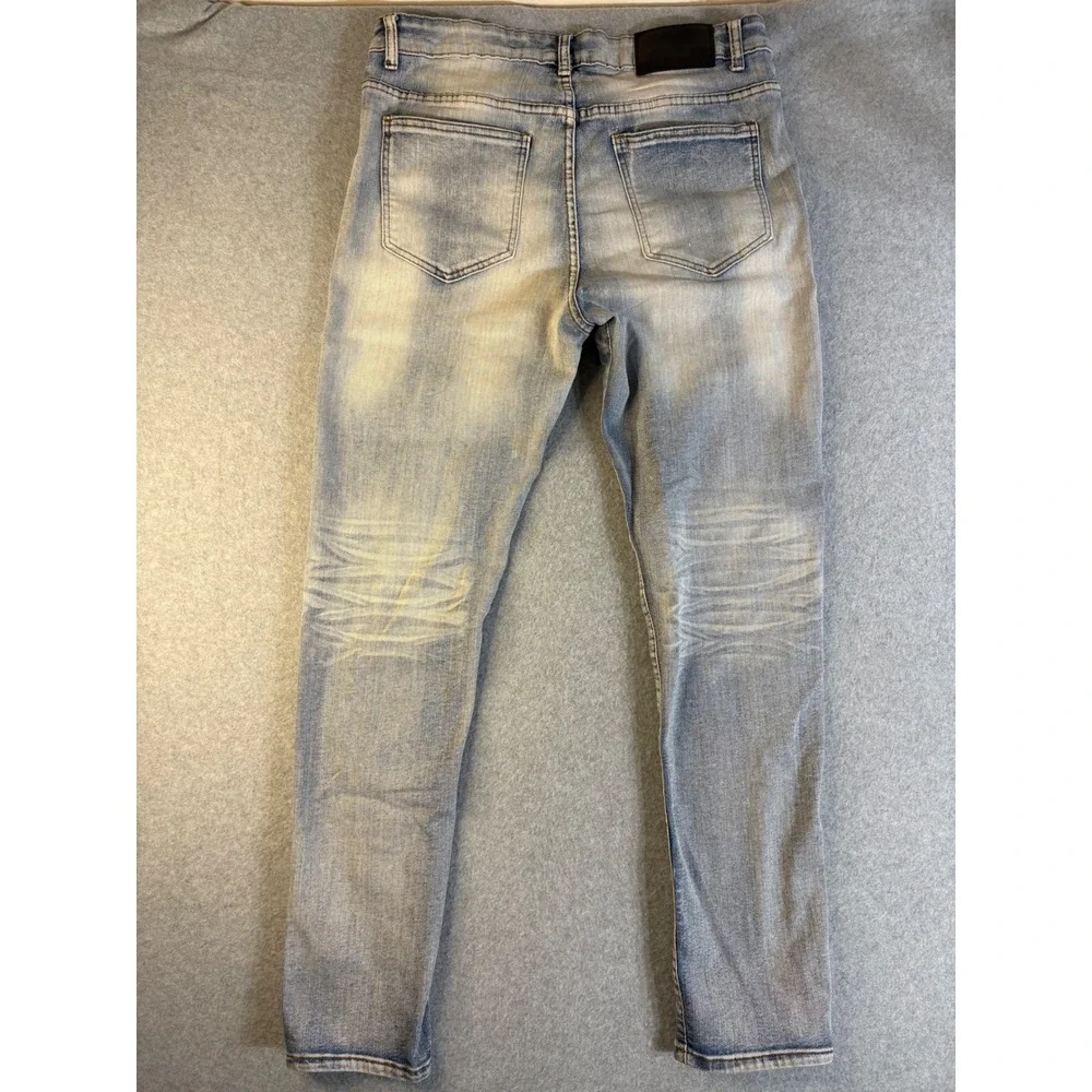Valaba Mens Distressed Slim Fit Blue Jeans Light Wash Stretch Denim‎ 34x32